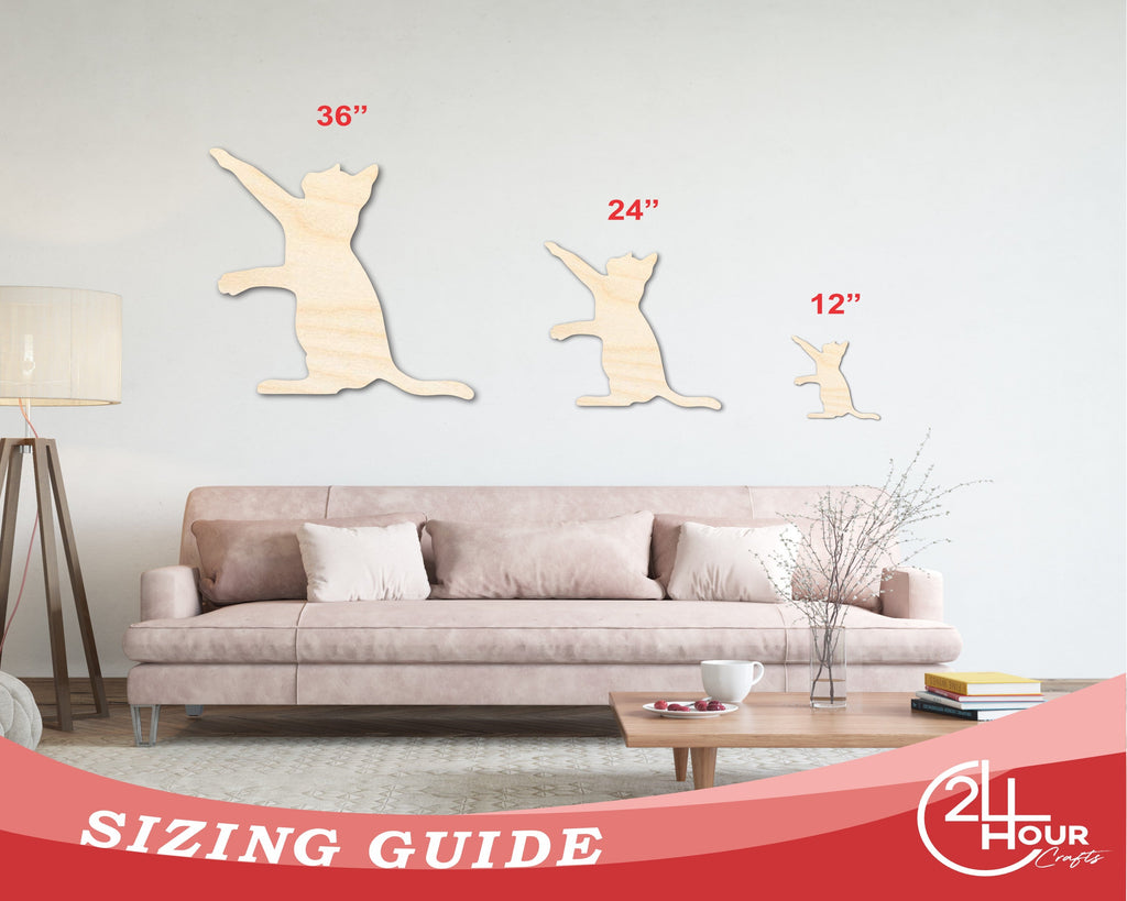 Unfinished Wood Playing Cat Shape - Craft - up to 46"