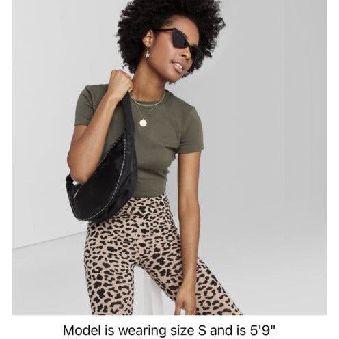 Women's Short Sleeve Cropped T-Shirt - Wild Fable™ XL OLIVE GREEN